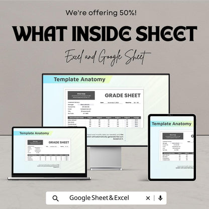 Grade Sheet Template | Student Grading Tracker | Teacher Gradebook | Automated School Report | Academic Performance Sheet