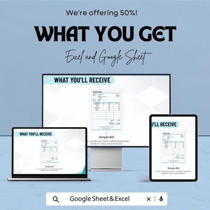 Simple Bill Sheet - Editable Invoice Template for Excel & Google Sheets, Professional Billing, Instant Download