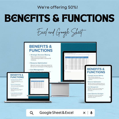 HR Return on Investment Dashboard - Excel and Google Sheet - Track HR Performance & Investment Efficiency - Employee Data Analytics Template