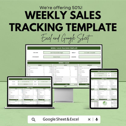 Weekly Sales Tracking Template | Sales Tracker Excel & Google Sheets | Weekly Revenue Tracker | Small Business Sales Log Template