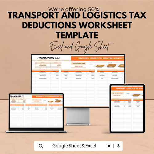 Transport and Logistics Tax Deductions Worksheet Template | Trucking Tax Tracker | Logistics Finance Spreadsheet | Tax Deduction Tracker