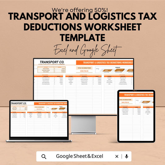 Transport and Logistics Tax Deductions Worksheet Template | Trucking Tax Tracker | Logistics Finance Spreadsheet | Tax Deduction Tracker
