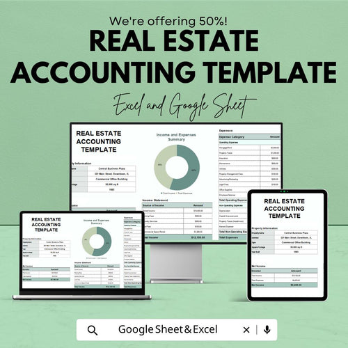 Real Estate Accounting Template | Property Management Finance Tracker | Excel and Google Sheets | Rental Income & Expense Spreadsheet