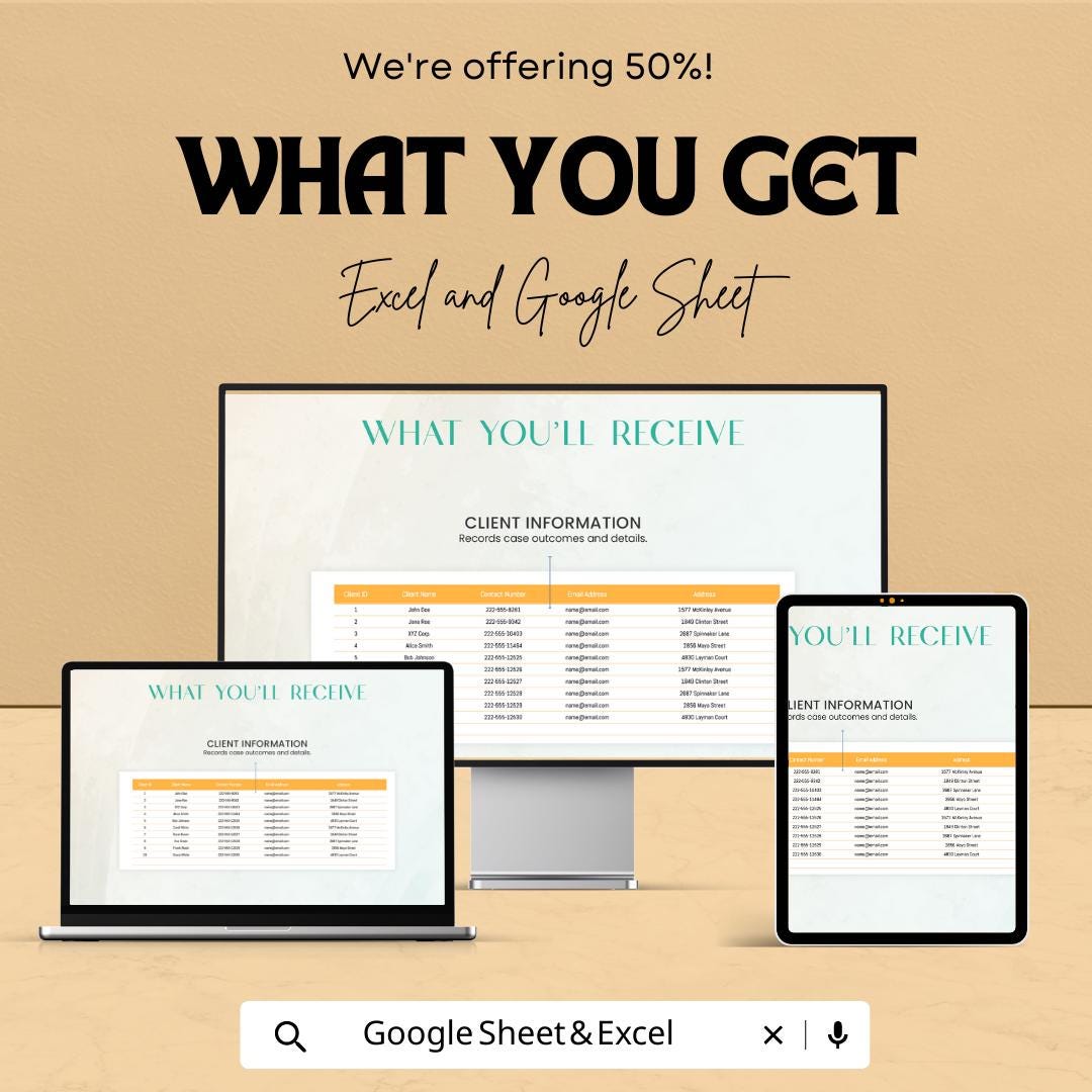 Legal Case Resolution Tracker, Law Firm Case Outcome Spreadsheet, Attorney Case Status Log, Legal Case Management Template