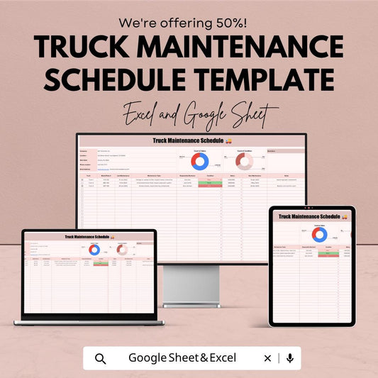 Truck Maintenance Schedule Template | Fleet Maintenance Tracker Google Sheets | Vehicle Service Log | Truck Maintenance Log Planner