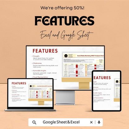 Social Media Marketing SWOT Analysis Sheet - Excel & Google Sheet Template for Strategy, Planning, and Performance