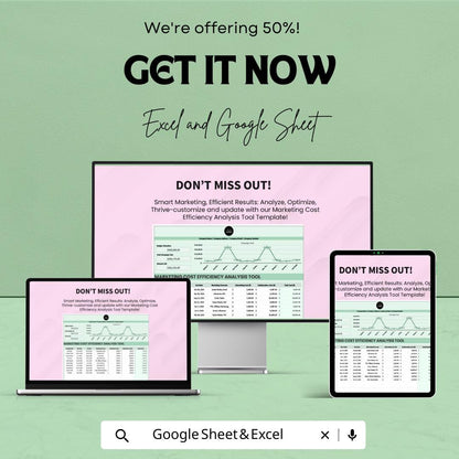 Marketing Cost Efficiency Analysis Tool Sheet | Marketing Budget Tracker | Excel & Google Sheets | Cost Optimization Tool