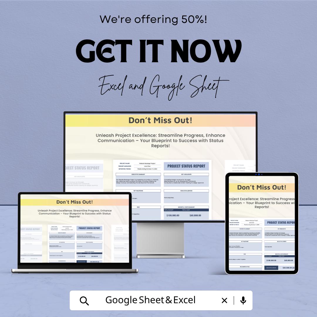 Project Status Report Template | Project Tracking Spreadsheet | Weekly Status Report | Project Management Template | Excel & Google Sheets |