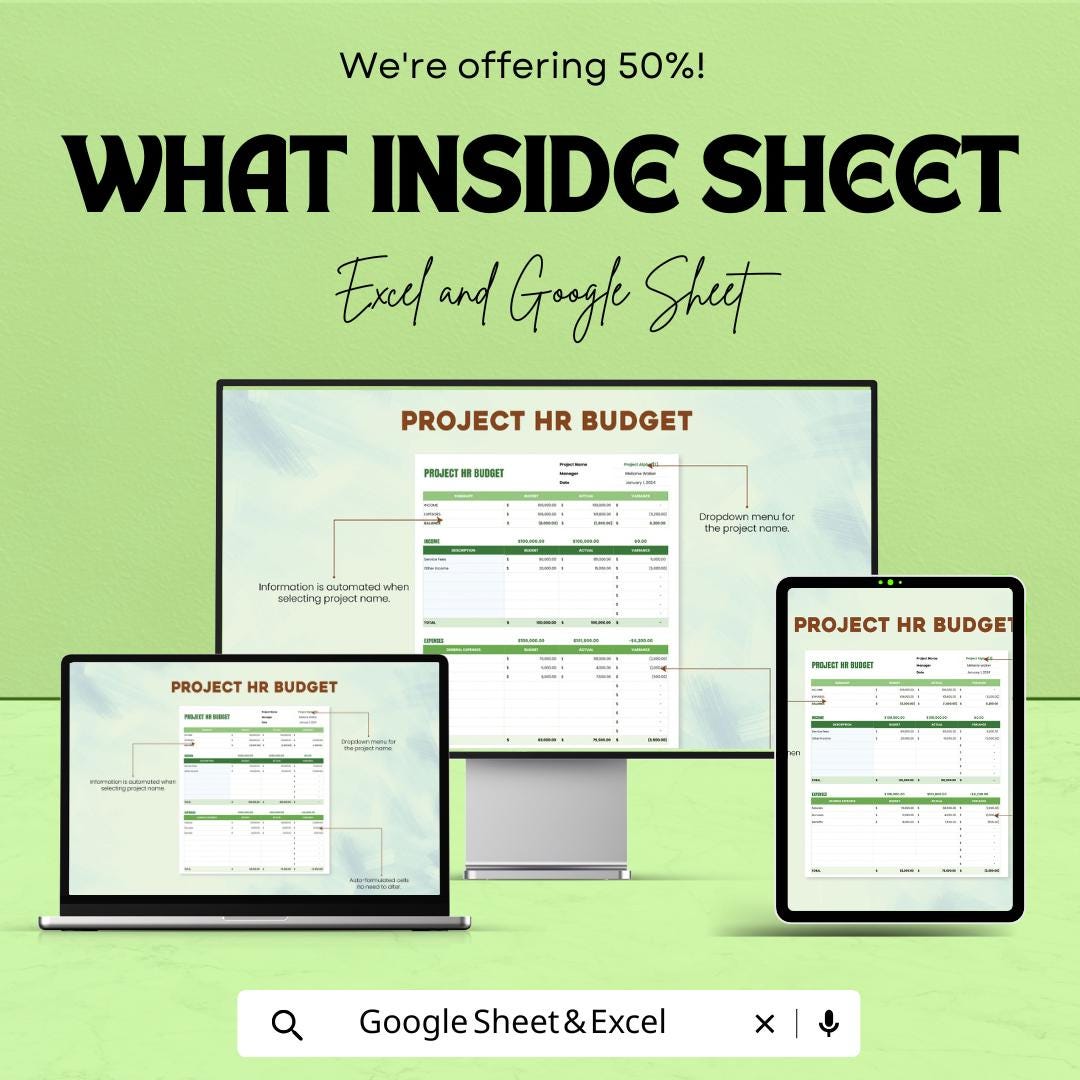 Project HR Budget Sheet - Excel & Google Sheets Template for Efficient HR Budgeting