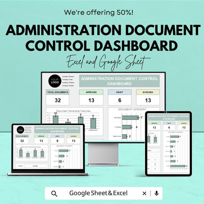 Administration Document Control Dashboard – Excel and Google Sheets Template for Document Tracking, Management & Reporting