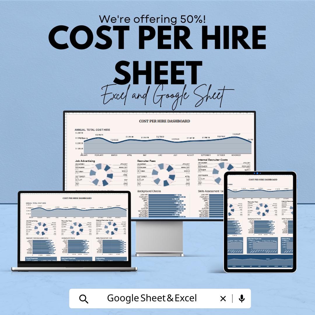 Cost Per Hire Template for Recruitment | Track Job Advertising and Hiring Costs | Google Sheets & Excel