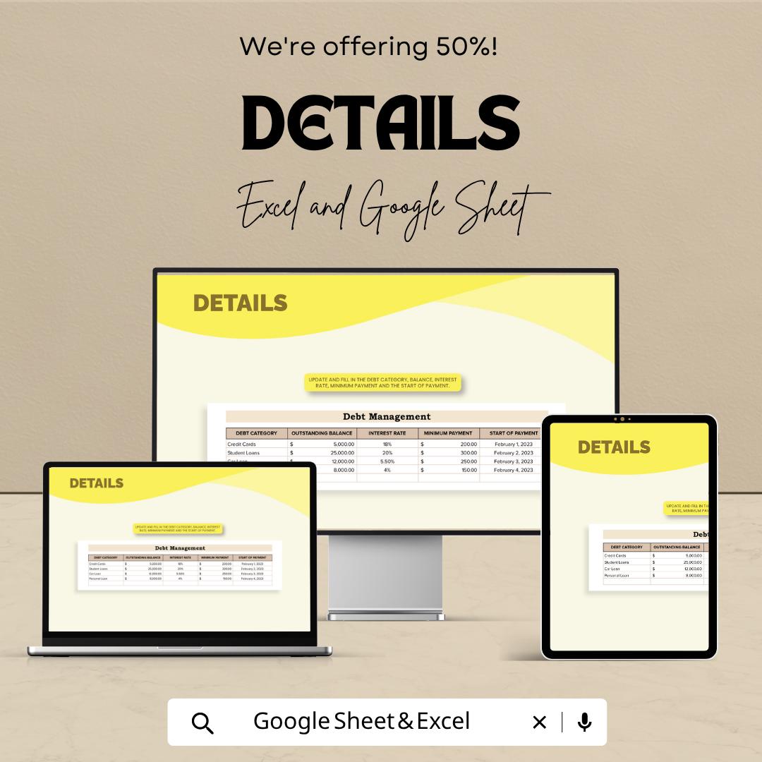 Debt Free Planner Spreadsheet | Debt Tracker | Debt Payoff Planner | Budget Spreadsheet | Excel & Google Sheets | Financial Planner