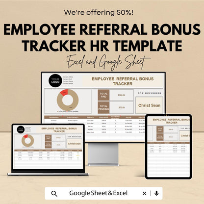 Employee Referral Bonus Tracker HR Template | Excel & Google Sheets | Employee Referral Program Tracker | Hiring Bonus Tracking Tool
