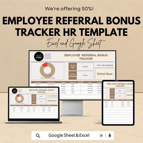 Employee Referral Bonus Tracker HR Template | Excel & Google Sheets | Employee Referral Program Tracker | Hiring Bonus Tracking Tool