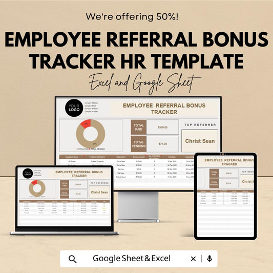 Employee Referral Bonus Tracker HR Template | Excel & Google Sheets | Employee Referral Program Tracker | Hiring Bonus Tracking Tool