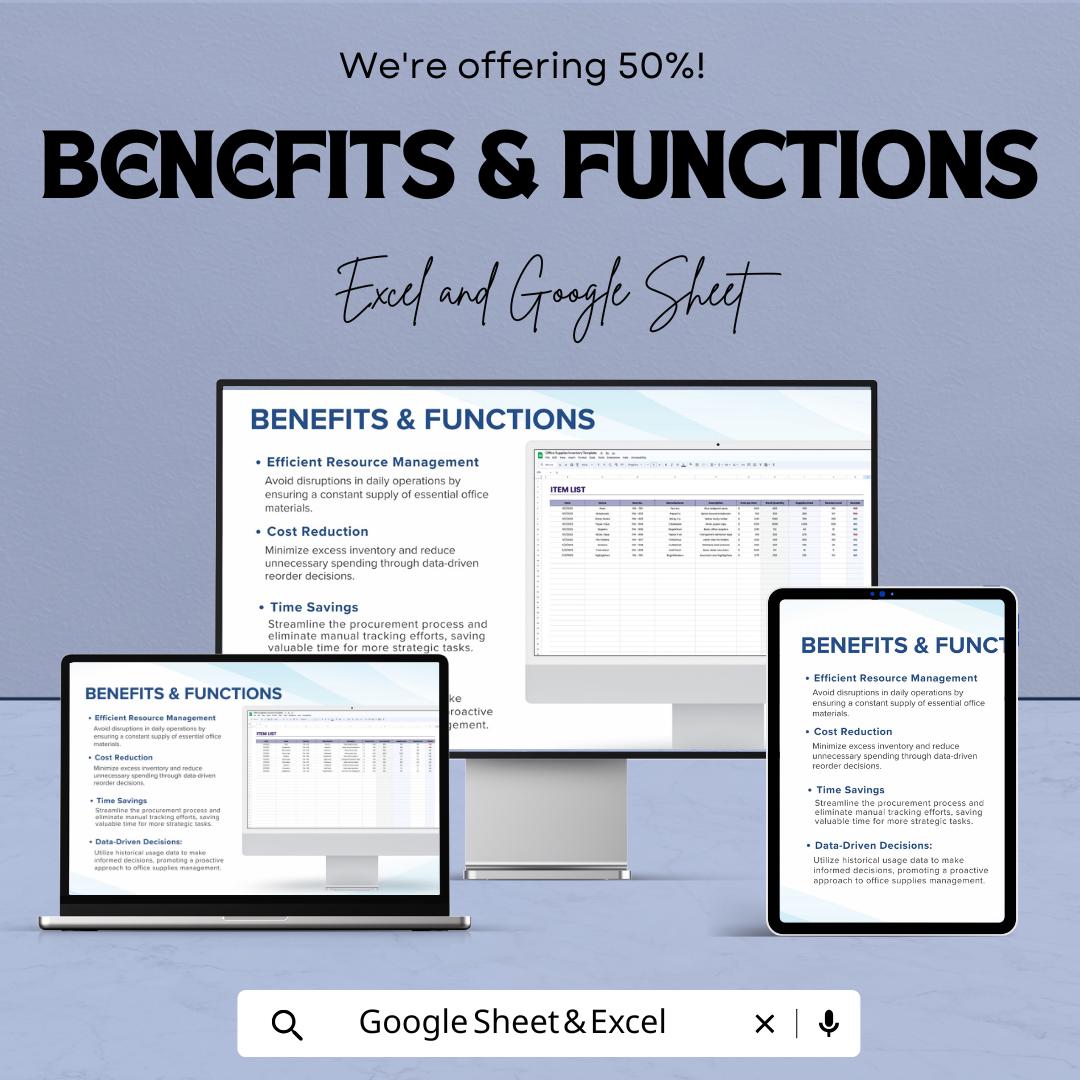 Office Supplies Inventory Dashboard | Google Sheets & Excel | Track Stock, Manage Office Supplies Efficiently | Budgeting Tool