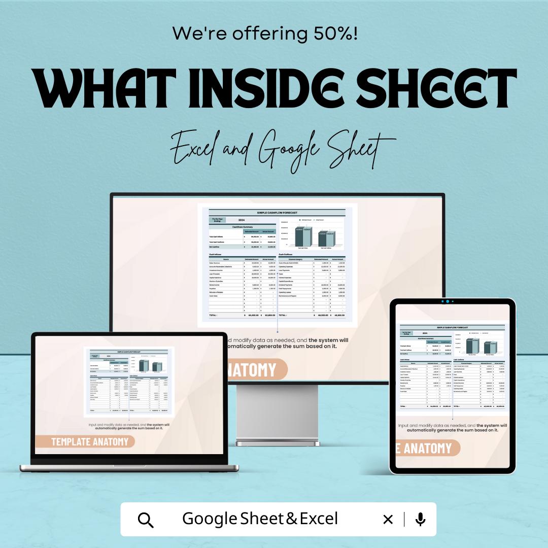 Simple Cashflow Forecast Template | Excel & Google Sheets | Cash Flow Tracker | Small Business Budget Planner