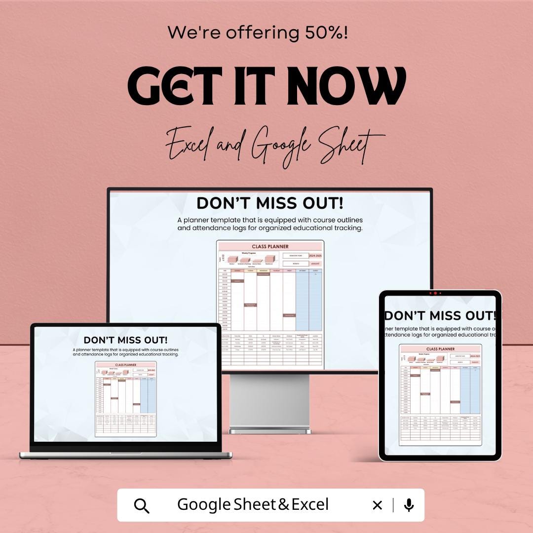 Class Planner Template | Student Planner | Weekly Schedule Planner | Study Planner | Excel & Google Sheets | Academic Tracker