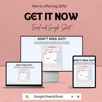 Class Planner Template | Student Planner | Weekly Schedule Planner | Study Planner | Excel & Google Sheets | Academic Tracker