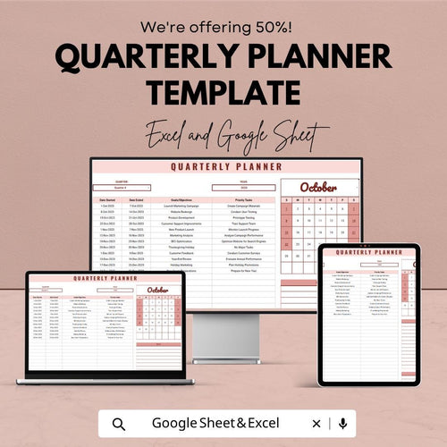 Quarterly Planner Template | Quarterly Planning Spreadsheet | Business Goal Tracker | 90 Day Planning Template | Excel & Google Sheets