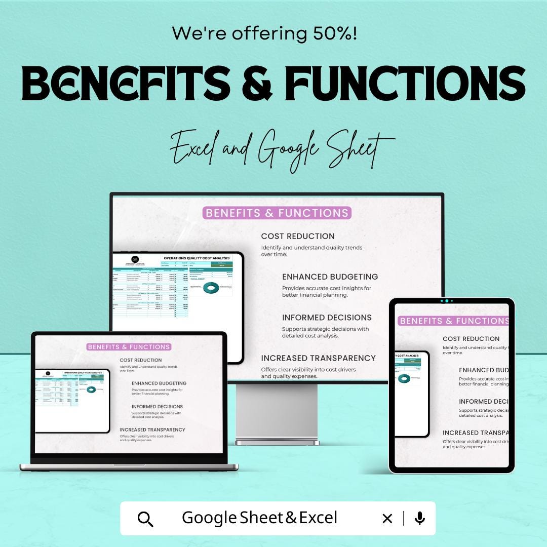 Operations Quality Cost Analysis Sheet | Excel & Google Sheet | Financial Summary | Cost Breakdown | Cost Comparison Template