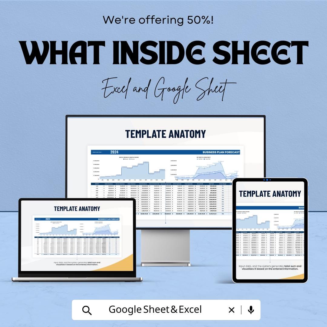 Business Plan Forecast Template | Financial Projection sheet | Revenue and Expense Forecast | Excel & Google Sheets | Business Planner