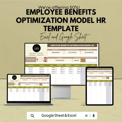 Employee Benefits Optimization Template Excel, HR Compensation Model, Benefits Cost Calculator, Payroll Analysis Spreadsheet