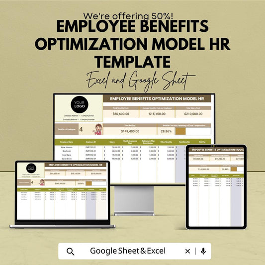 Employee Benefits Optimization Template Excel, HR Compensation Model, Benefits Cost Calculator, Payroll Analysis Spreadsheet