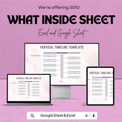 Vertical Timeline Template | Excel & Google Sheet | Project Milestone Tracker | Chronological Event Planner | Editable Layout