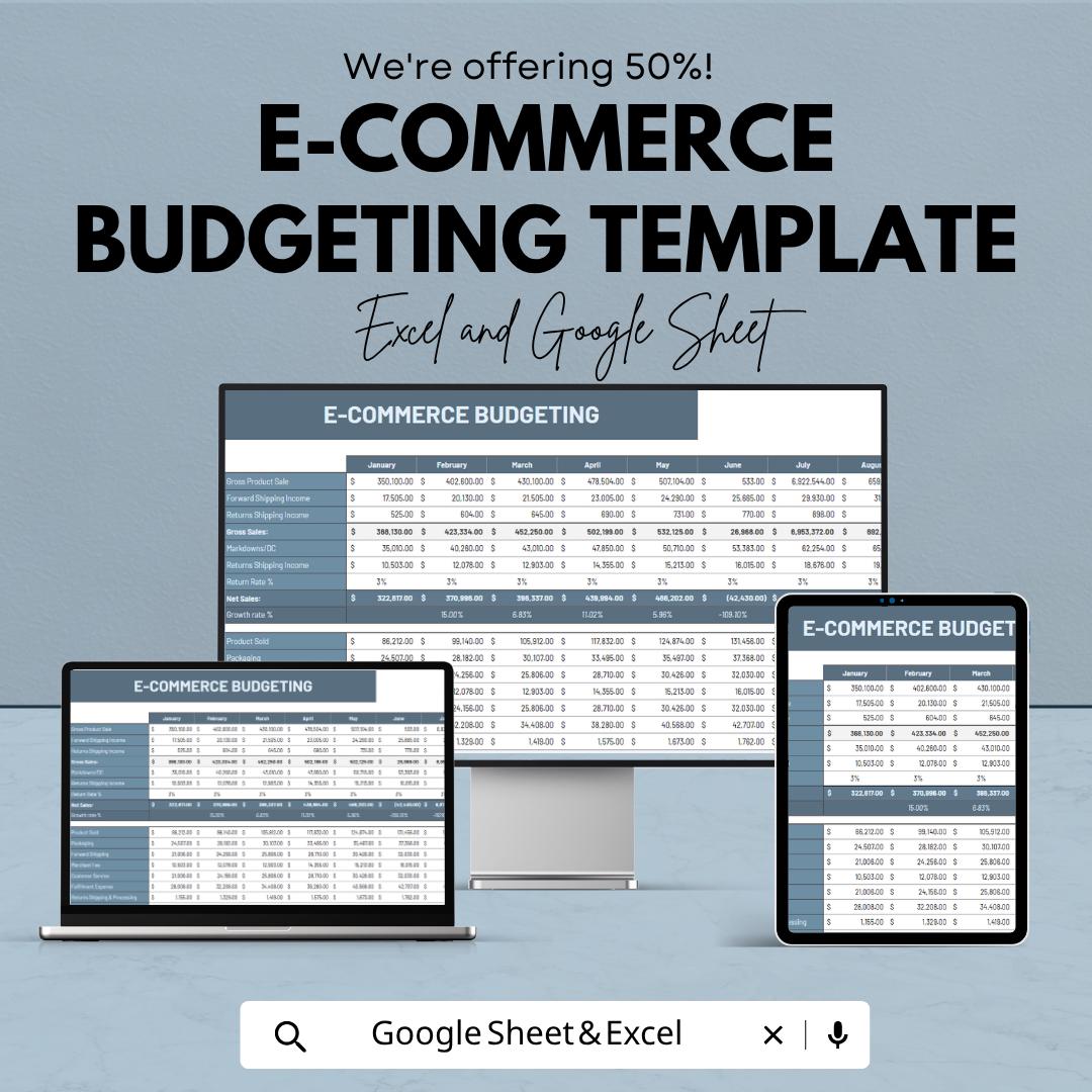E-Commerce Budgeting Template | Online Store Budget Spreadsheet | Shopify Business Tracker | Sales Expense Profit Sheet