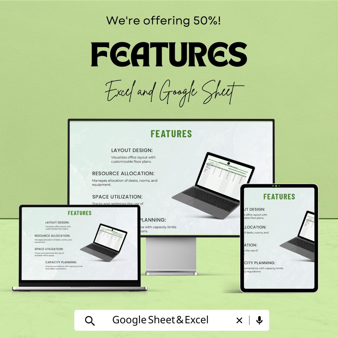 Administration Office Space Planning Tool Template | Office Space Planner for Excel & Google Sheets | Workspace Planning Spreadsheet