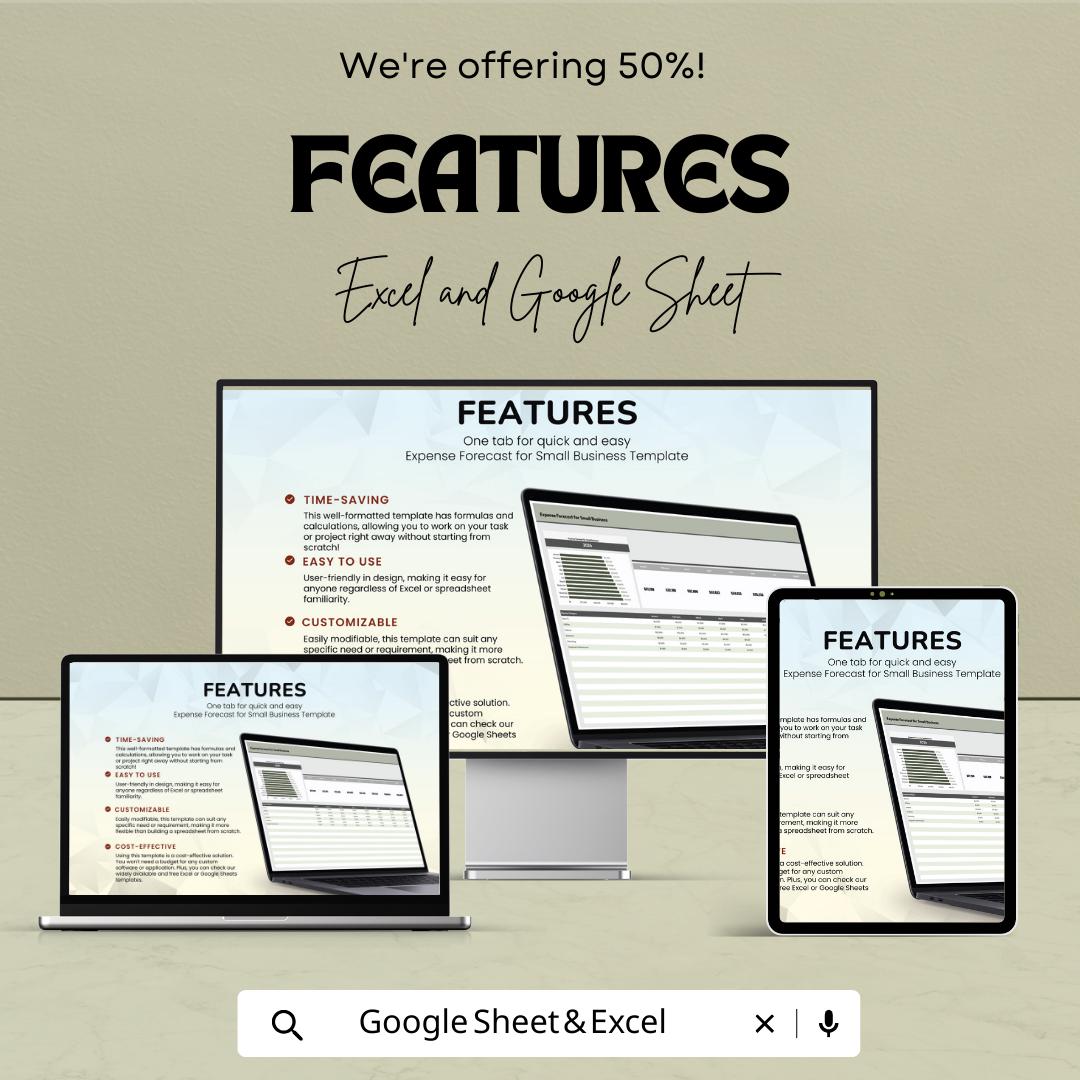 Expense Forecast for Small Business Template | Excel and Google Sheets Expense Planner | Monthly & Yearly Budget Forecast Spreadsheet