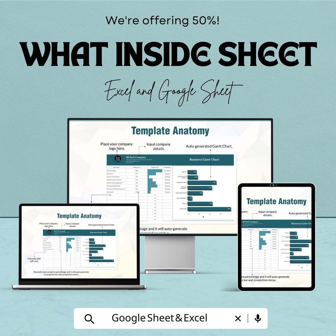 Sample Business Gantt Chart Sheet | Excel & Google Sheets Template | Project Management Chart | Instant Download | Customizable Gantt Chart