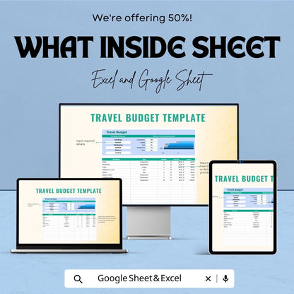 Travel Budget Sheet Template | Trip Expense Tracker | Vacation Planner Excel & Google Sheets | Travel Cost Planner