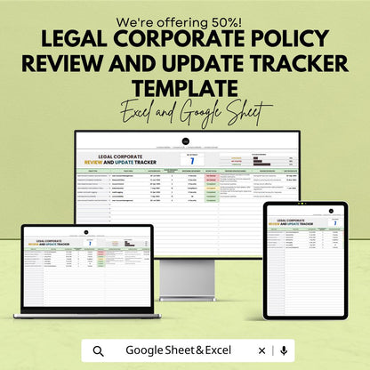 Legal Corporate Policy Review & Update Tracker Template | Compliance Management Spreadsheet | Excel and Google Sheets