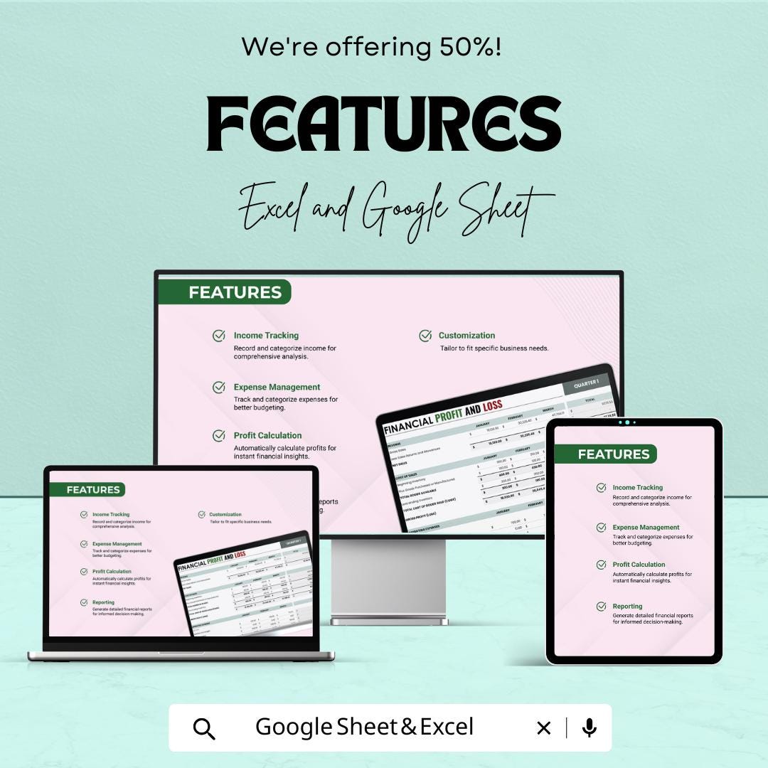 Financial Profit and Loss Sheet | Budget Management and Expense Tracker | Google Sheets | Instant Download for Small Business & Personal Use
