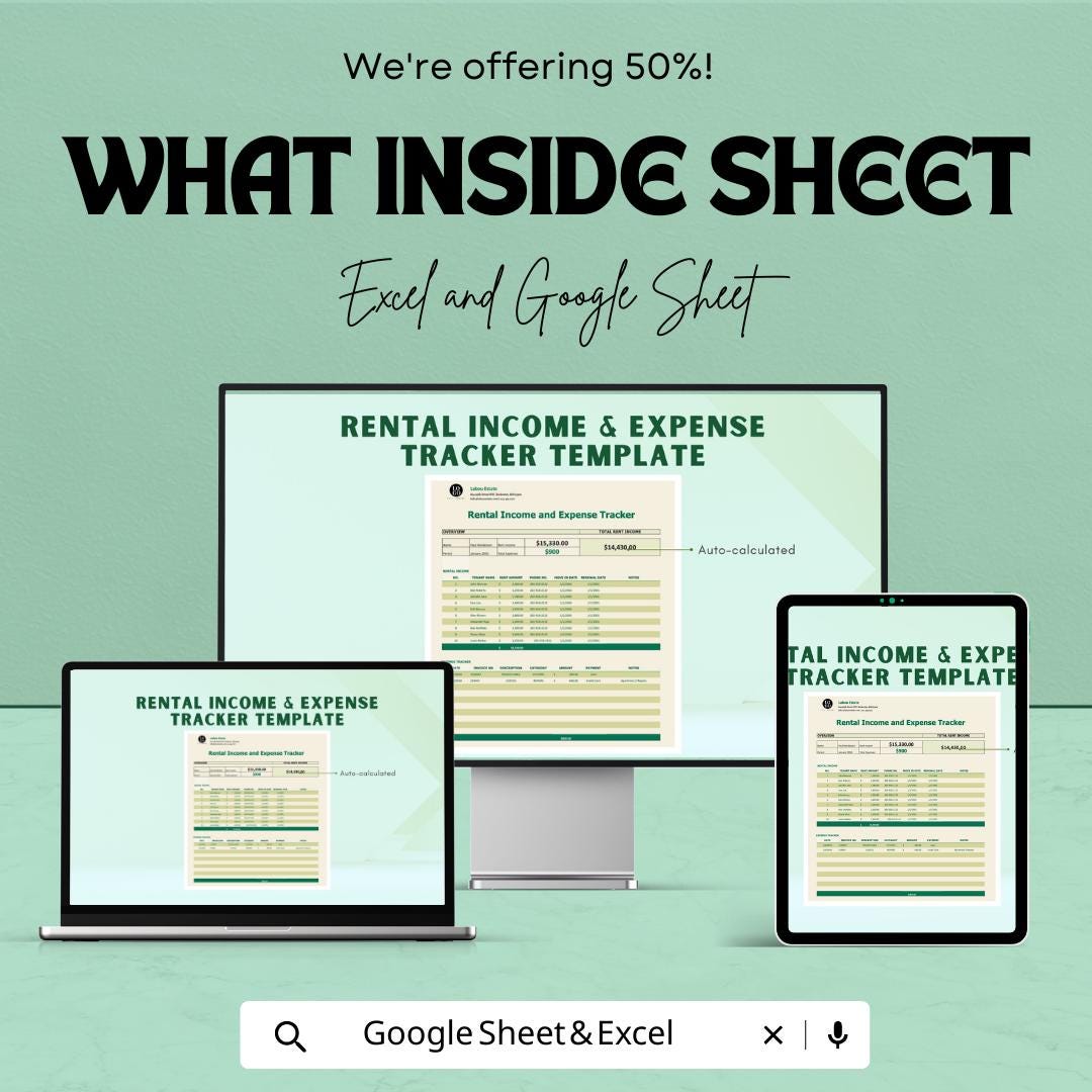 Rental Income & Expense Tracker Template |  Landlord Spreadsheet | Property Income Tracker | Rental Property Budget Sheet