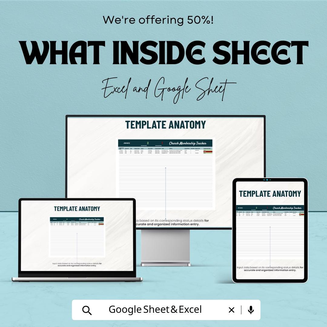 Church Membership Tracker Template, Google Sheets & Excel, Member Directory, Attendance Log, Ministry Admin Spreadsheet