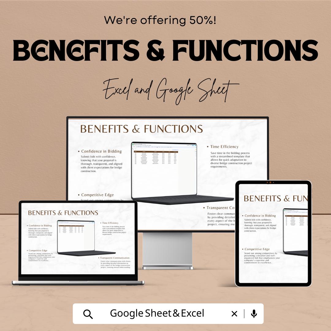 Bridge Construction Bid Template | Construction Bid Spreadsheet | Contractor Bid Proposal Template | Project Cost Estimator
