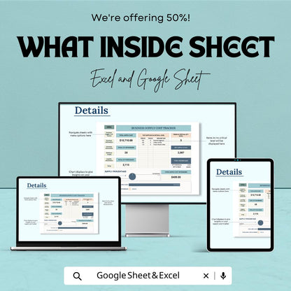 Business Supply Cost Tracker Template  | Inventory Supply Tracker Spreadsheet | Office Supply Budget Tracker | Business Inventory Tracker