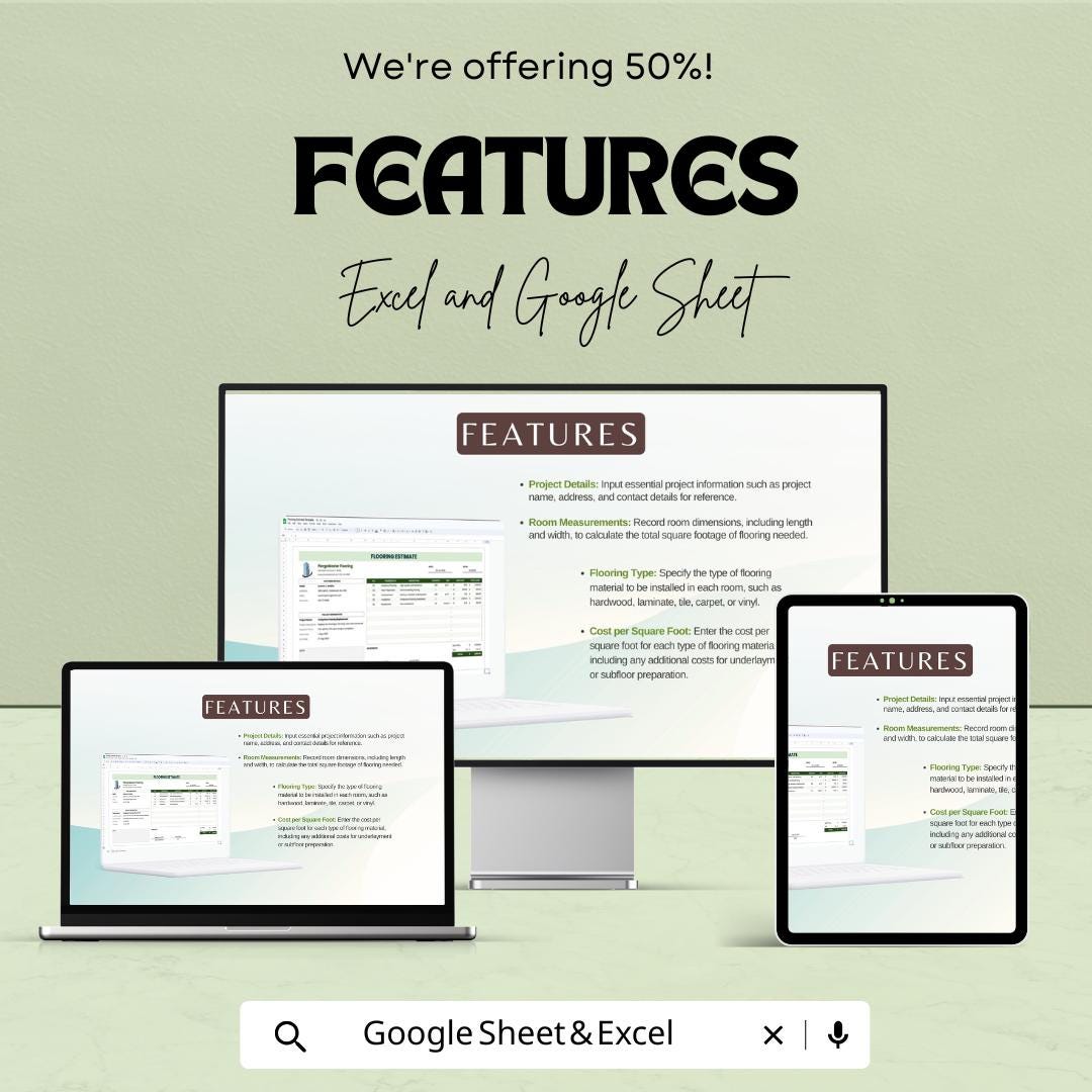 Flooring Estimate Sheet – Excel & Google Sheets Template for Cost Estimation, Flooring Pricing, and Project Quotes