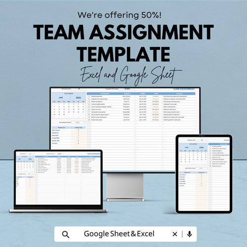 Team Assignment Template | Team Task Tracker | Project Assignment Planner | Team Workflow Organizer | Task Management Spreadsheet