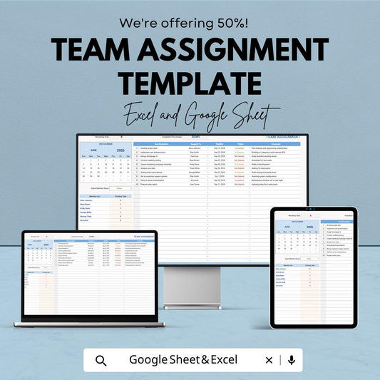 Team Assignment Template | Team Task Tracker | Project Assignment Planner | Team Workflow Organizer | Task Management Spreadsheet