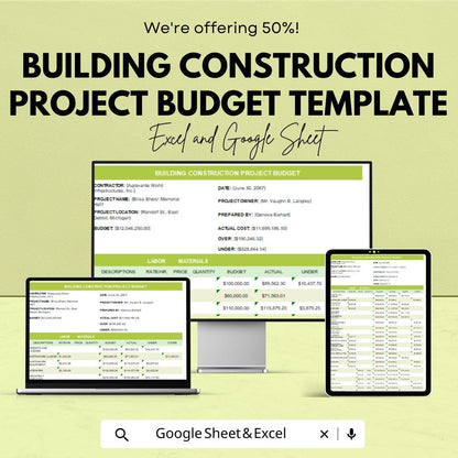 Building Construction Project Budget Template | Construction Cost Estimate Sheet | Project Expense Tracker | Contractor Budget Planner