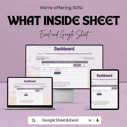 Personal Expense Tracker Sheet - Excel & Google Sheets Template for Budgeting and Financial Planning