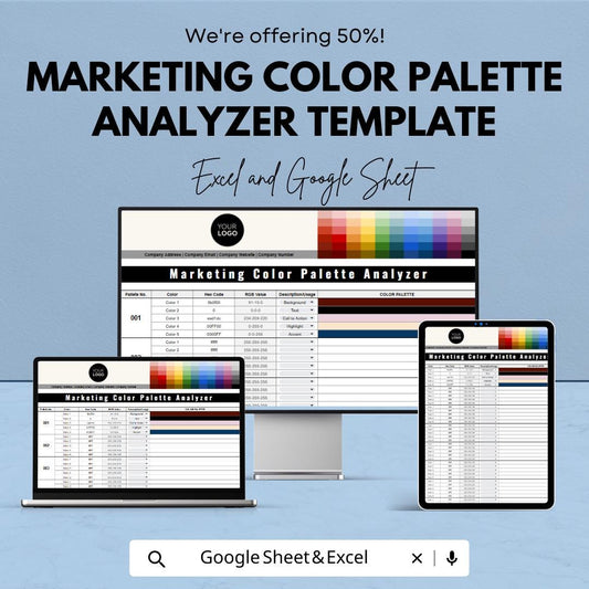 Marketing Color Palette Analyzer Template, Brand Color Tracker, Hex RGB Color Sheet, Design Color Organizer, , Branding Toolkit