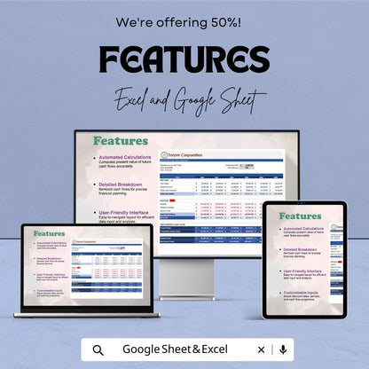 Discounted Cash Flow Template Excel Google Sheets, DCF Valuation Model, Financial Forecast Spreadsheet, Investment Analysis Tool