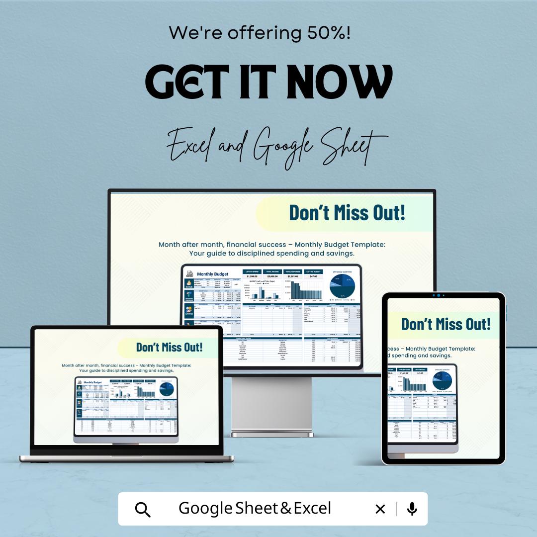 Monthly Budget Templates | Expense Tracker & Income Planner | Excel and Google Sheets Budget Template | Personal Finance Monthly Planner
