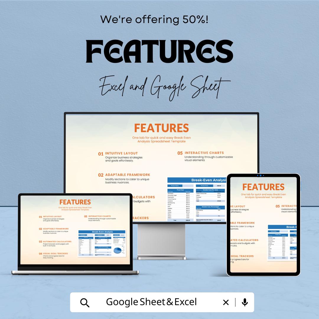 Break Even Analysis Spreadsheet Template | Break Even Calculator | Business Profit Analysis Tool | Financial Planning Spreadsheet