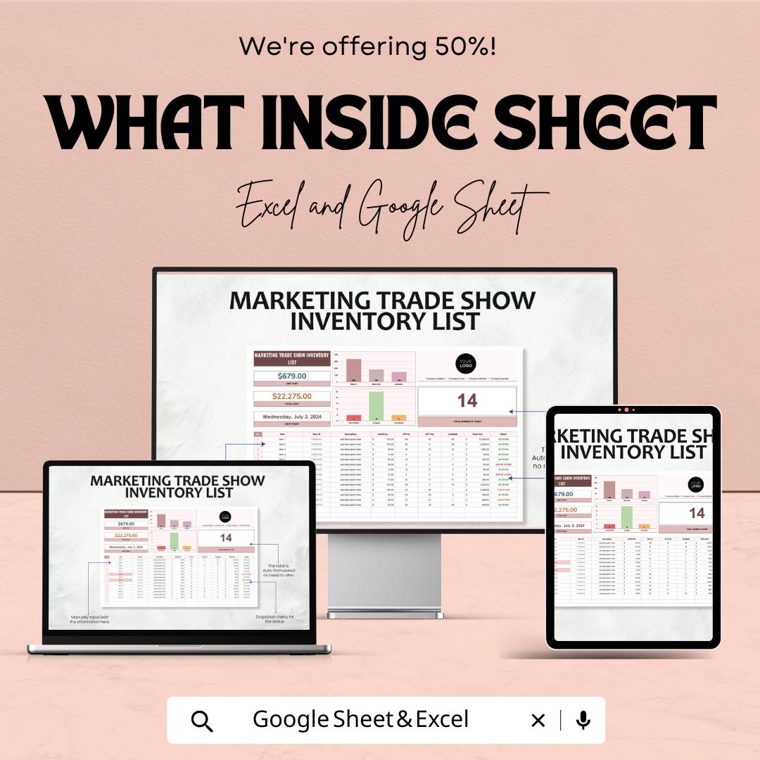Marketing Trade Show Inventory List Sheet | Track Your Trade Show Inventory & Sales | Budget Management Template | Customizable Inventory